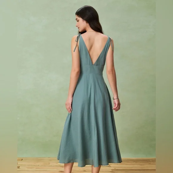 Rihoas Green Boat Neck Backless Slip Midi Dress - Picture 4 of 12